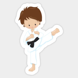 Karate Boy, Cute Boy, Black Belt, Brown Hair Sticker